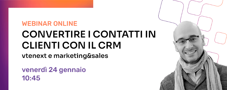 Immagine con titolo, data e orario del webinar e l'immagine del relatore Marco Venturelli