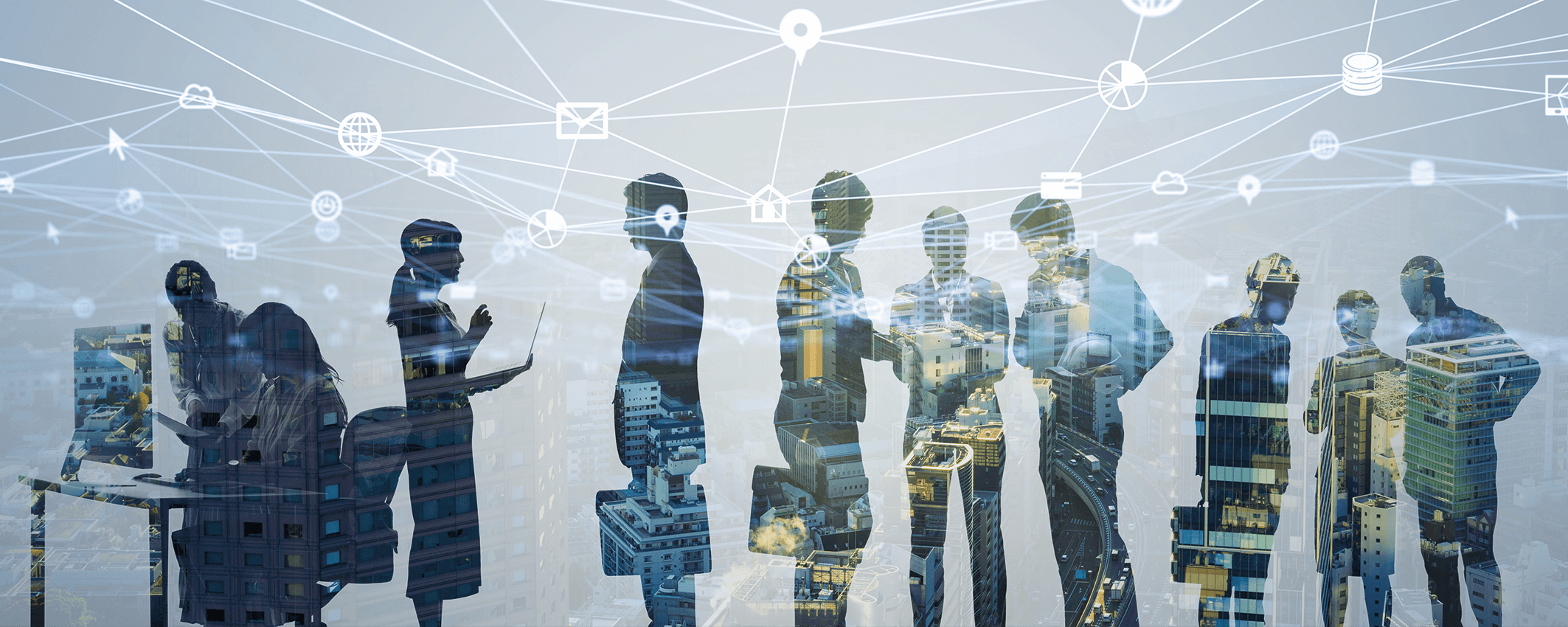 sagoma di persone che lavorano e parlano con segni di connettività