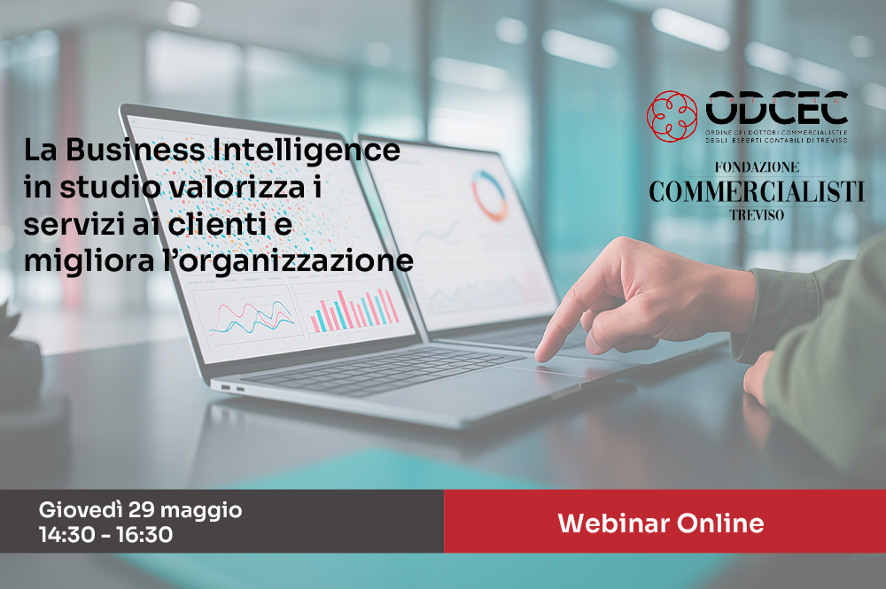 Evento BI e Sistemi con pc, loghi e titolo dell'evento