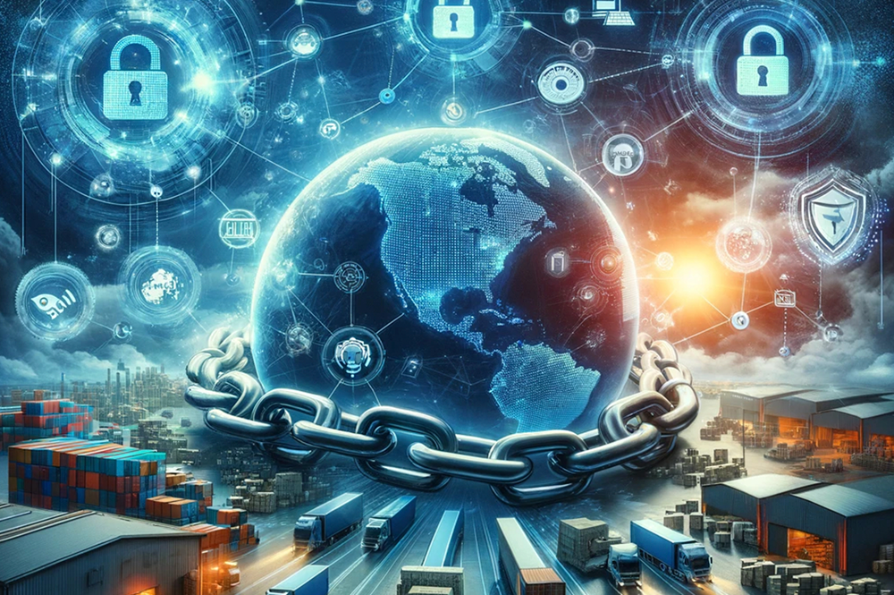 mando incatenato con con elementi cyber sullo sfondo