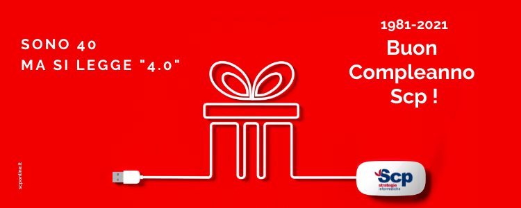 mouse con logo Scp e il filo crea un pacco regalo, e poi sono le scritte di buon compleanno scp
