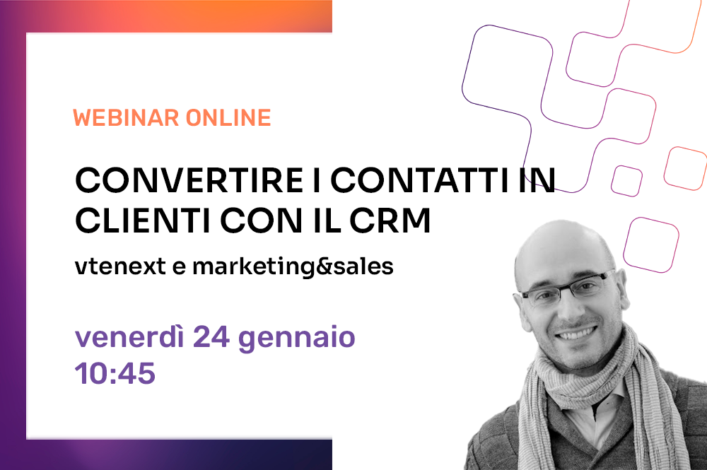 Immagine con titolo, data e orario del webinar e l'immagine del relatore Marco Venturelli