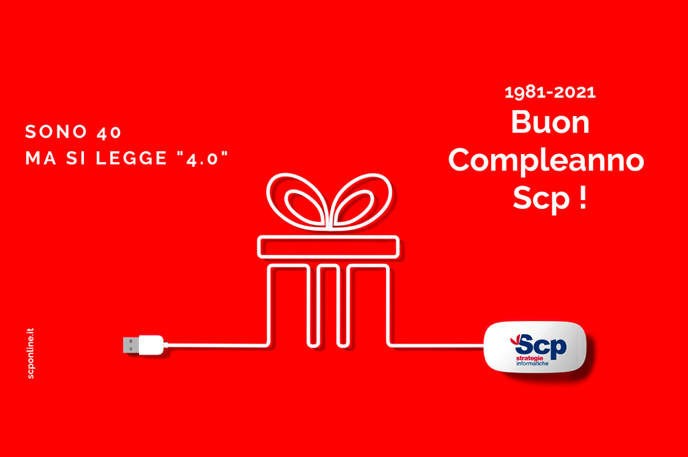 mouse con logo Scp e il filo crea un pacco regalo, e poi sono le scritte di buon compleanno scp