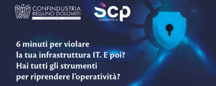 logo confindustria, scp, titolo dell'evento e scudo con lucchetto
