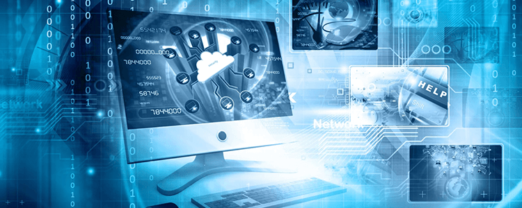 immagine digitale con pc, numero 0 1 nuvola cloud, connessioni